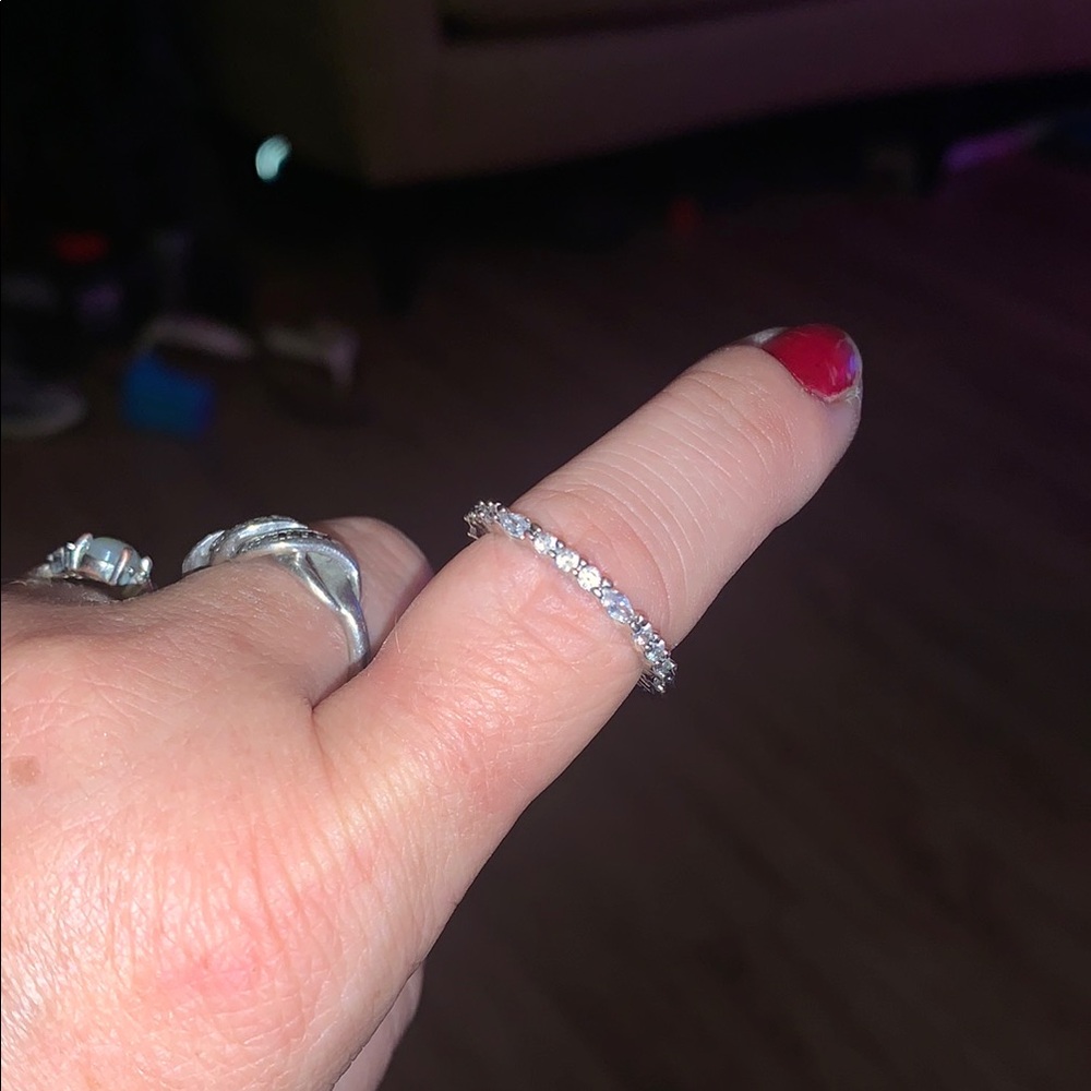 Silver Eternity Band Ring with Geometric Design